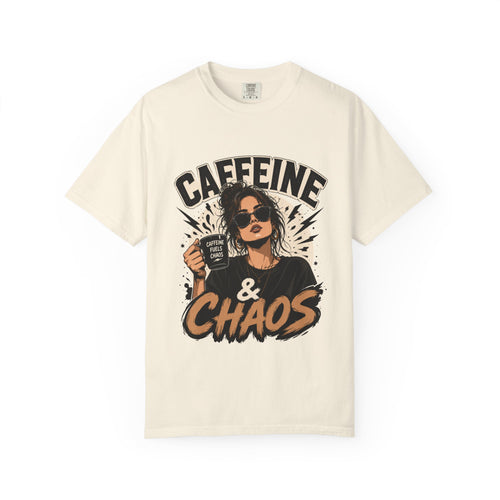 Caffeine & Chaos Tee — Graphic Coffee Lover T-Shirt
