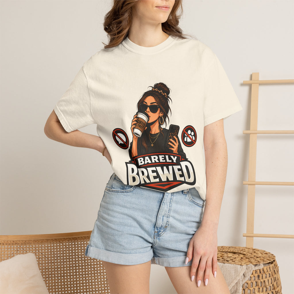 Barely Brewed Coffee T-Shirt — Funny Caffeine Lover Tee