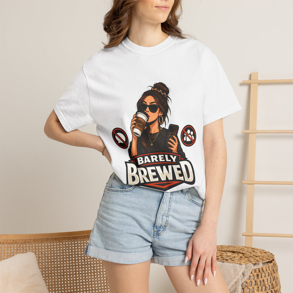 Barely Brewed Coffee T-Shirt — Funny Caffeine Lover Tee